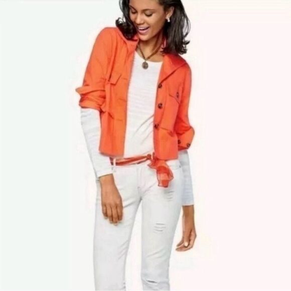 CAbi Orange Utility Jacket with High Collar and Double Front Pockets. - Picture 3 of 6